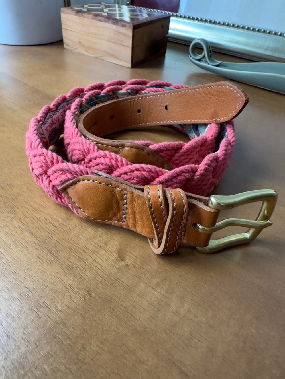 Braided Nantucket Red Leather-Trim Men’s Belt size 34 great condition - Picture 1 of 4